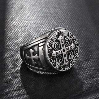 Christianity Jesus Exorcism Cross Ring Black/Gold/Silver Color Stainless Steel CSPB CSSML NDSMD Saint Benedict of Nursia Ring - Trendy Planet