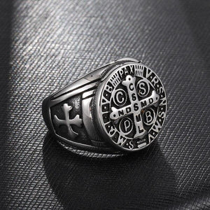 Christianity Jesus Exorcism Cross Ring Black/Gold/Silver Color Stainless Steel CSPB CSSML NDSMD Saint Benedict of Nursia Ring - Trendy Planet