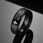 YWSHK 316L Stainless Steel Black Color Jesus Cross Ring Letter Bible Prayer Finger Rings For Men 8mm Amulet Jewelry Wholesale - Trendy Planet