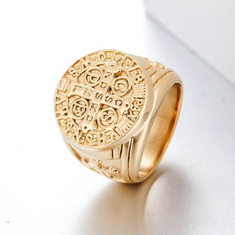 Christianity Jesus Exorcism Cross Ring Black/Gold/Silver Color Stainless Steel CSPB CSSML NDSMD Saint Benedict of Nursia Ring - Trendy Planet