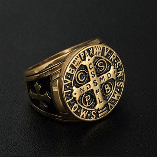 Christianity Jesus Exorcism Cross Ring Black/Gold/Silver Color Stainless Steel CSPB CSSML NDSMD Saint Benedict of Nursia Ring - Trendy Planet