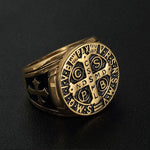 Christianity Jesus Exorcism Cross Ring Black/Gold/Silver Color Stainless Steel CSPB CSSML NDSMD Saint Benedict of Nursia Ring - Trendy Planet