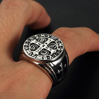 Christianity Jesus Exorcism Cross Ring Black/Gold/Silver Color Stainless Steel CSPB CSSML NDSMD Saint Benedict of Nursia Ring - Trendy Planet