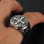 Christianity Jesus Exorcism Cross Ring Black/Gold/Silver Color Stainless Steel CSPB CSSML NDSMD Saint Benedict of Nursia Ring - Trendy Planet