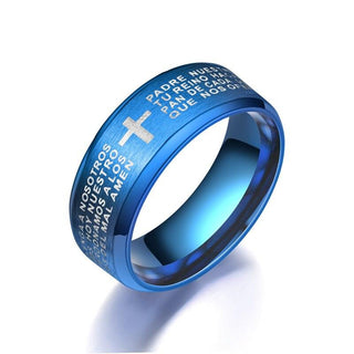 YWSHK 316L Stainless Steel Black Color Jesus Cross Ring Letter Bible Prayer Finger Rings For Men 8mm Amulet Jewelry Wholesale - Trendy Planet