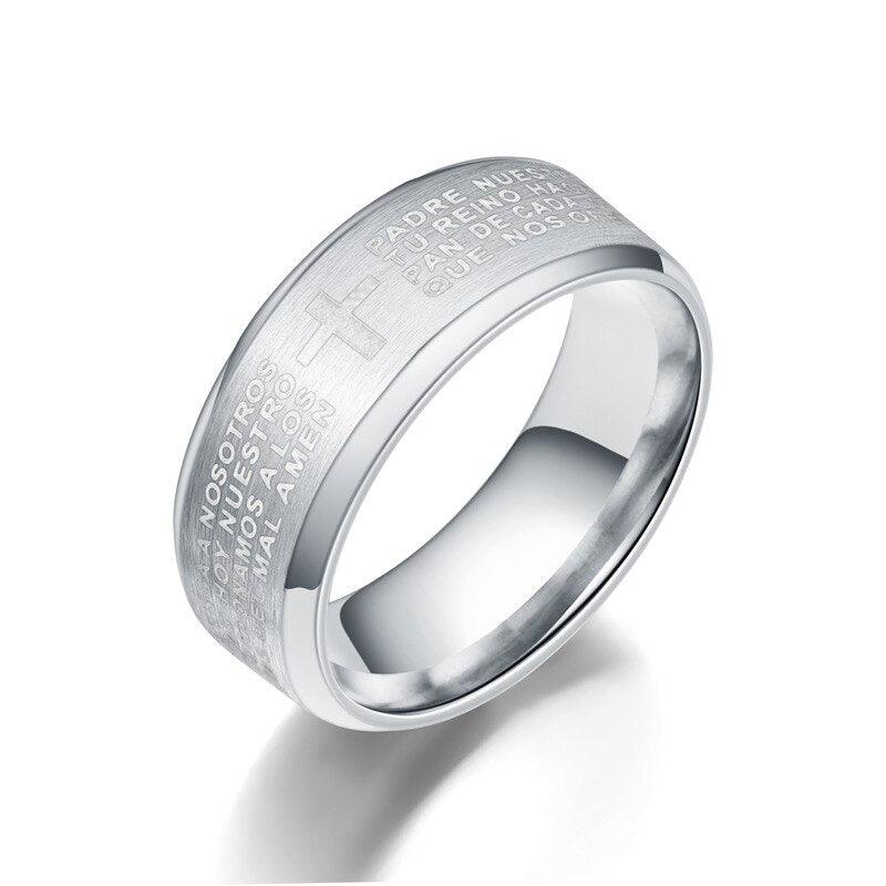 YWSHK 316L Stainless Steel Black Color Jesus Cross Ring Letter Bible Prayer Finger Rings For Men 8mm Amulet Jewelry Wholesale - Trendy Planet