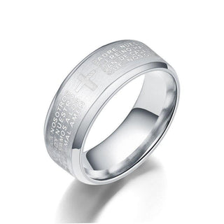 YWSHK 316L Stainless Steel Black Color Jesus Cross Ring Letter Bible Prayer Finger Rings For Men 8mm Amulet Jewelry Wholesale - Trendy Planet