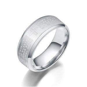YWSHK 316L Stainless Steel Black Color Jesus Cross Ring Letter Bible Prayer Finger Rings For Men 8mm Amulet Jewelry Wholesale - Trendy Planet