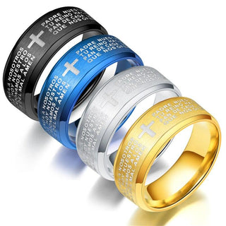 YWSHK 316L Stainless Steel Black Color Jesus Cross Ring Letter Bible Prayer Finger Rings For Men 8mm Amulet Jewelry Wholesale - Trendy Planet