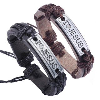 Vintage I LOVE JESUS  Leather Bracelet Faith Bangle - Trendy Planet